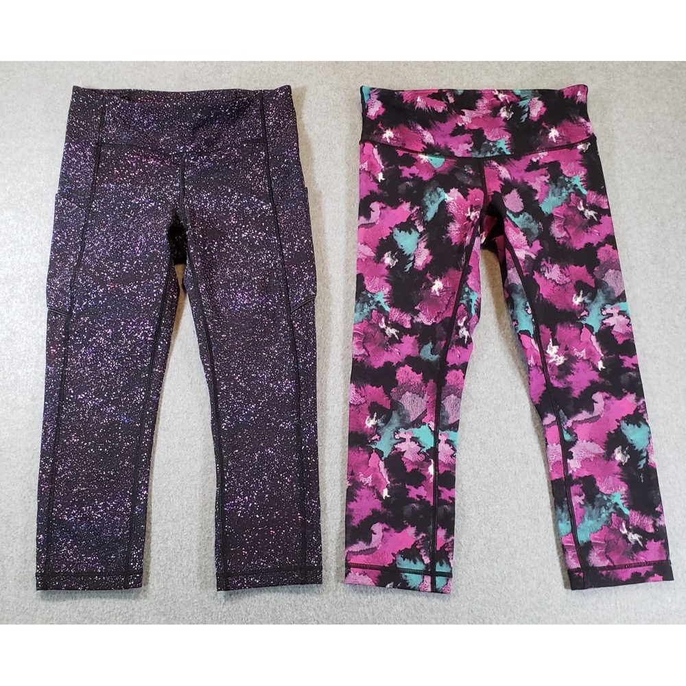 Lululemon Wunder Under Midnight Bloom & Speed Up Crop Leggings Crystalline Sz 6